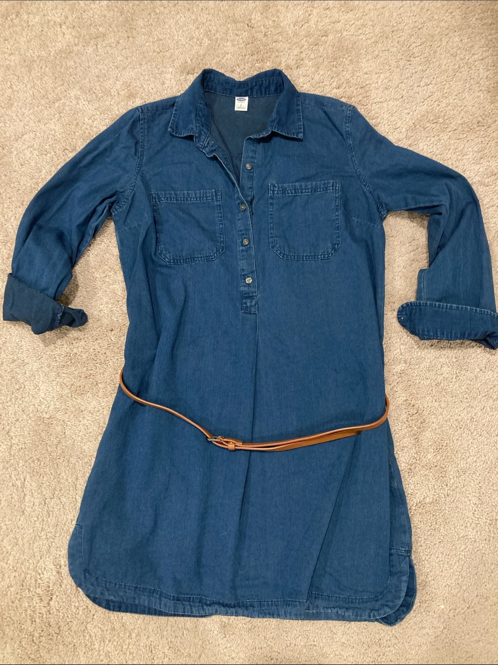 Old Navy Dark Blue Denim Shirt Dress with Chest Pockets
